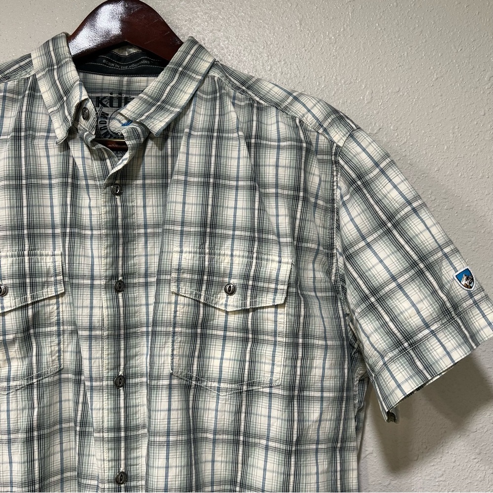 Kuhl Men’s XL Extra Large Eluxur Madras Button Down Plaid Shirt Blue Gray Hiking - Picture 2 of 10